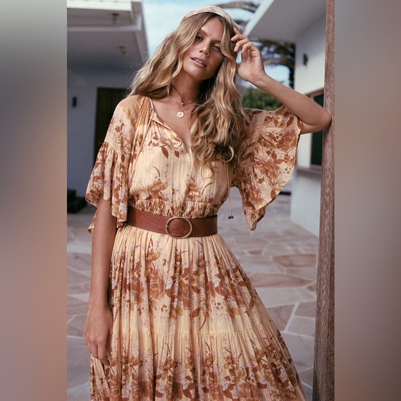 Spell and the Gypsy Coco Lei Mumu Dress in Burnt Yellow Size S BOHO Bohemian - Picture 1 of 9